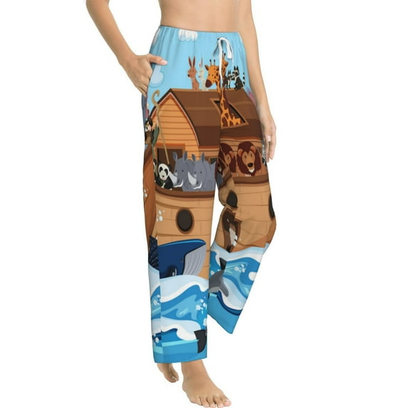 Goofa Animals on Noah's Ark Printed Soft Pajama Pants for Women, Wide Leg Comfy Casual Lounge Yoga Pants-XX-Large