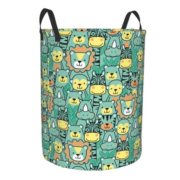 Goofa Animals with Leaf Printed Circular Hamper,Laundry Basket with Handles,Storage Baskets Foldable,Large Capacity Laundry Hamper-