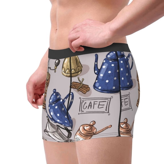 Goofa Antique Vintage Teapot Coffee Grinder Printed Men's Boxer Briefs Underwear, Moisture-Wicking Underwear, Trunk,Soft and Breathable Cotton Underwear-Large
