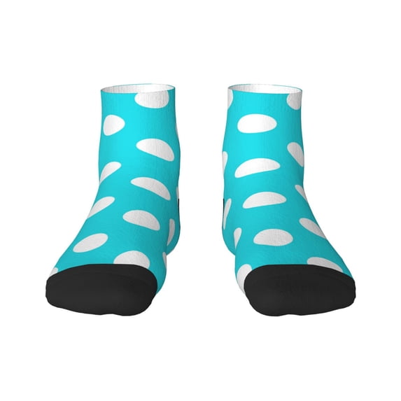 Goofa Aqua And White Polka Dot Pattern Non Slip Socks with Grips for Elderly, Crew Socks Yoga Hospital Socks Cushioned Sole Gripper Socks for Men Women