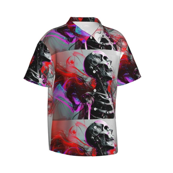 Goofa Artistic Skull Hawaiian Shirt for Men, Unisex Summer Beach Casual Short Sleeve Button Down Shirts,Aloha Tropical Floral print shirt-XX-Large