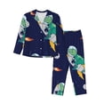 thumbnail image 1 of Goofa Astronaut Dinosaur and Space Printed Women’s 2 Piece Pajama Set Super,Pajamas Women's Long Sleeve Sleepwear Soft Button Down Loungewear Pjs Lounge Set Nightwear-Large, 1 of 9