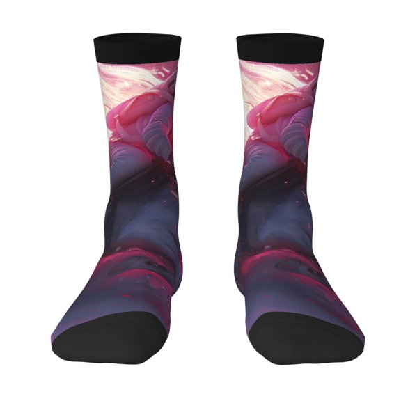 Goofa Astronaut Riding Fiery Horse Printed Men's Crew Socks, Soft Durable Breathable Moisture-Wicking with Odor Control Cotton socks