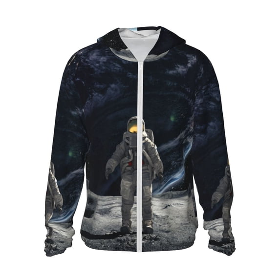 Goofa Astronaut Standing In The Moon Printed Women's UPF 50+ Sun Protection Hoodie Jacket Lightweight Long Sleeve Sun Shirt for Women with Pocket Hiking Outdoor-3X-Large