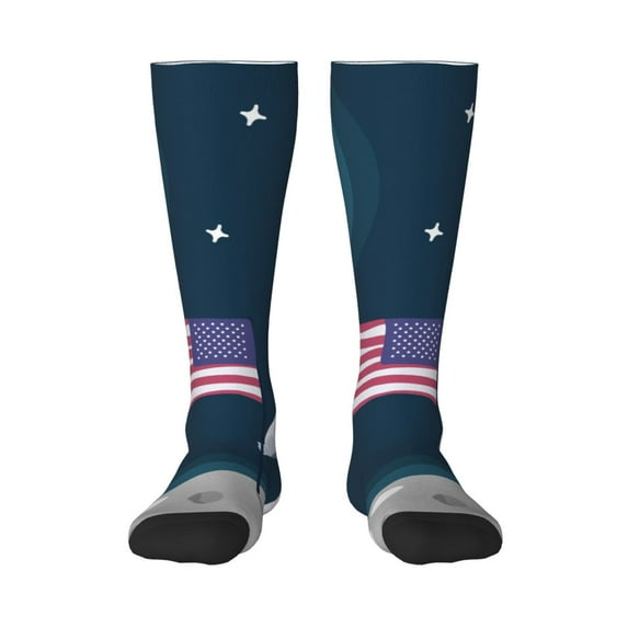 Goofa Astronaut With USA Flag Pattern Adult Stockings, Color-Block Knee High Socks, Comfortable and Breathable, Soft and Stretchable, Sports, and Decoration