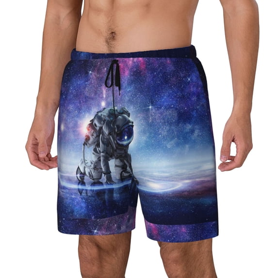 Goofa Astronauts Start Running Printed Men's Swim Trunks Board Shorts Quick Dry Mens Swimming Trunks with Compression Liner,Breathable Fit Hawaii Beach Shorts-