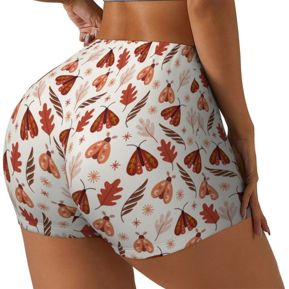Goofa Autumn Brown Butterfly Printed Workout Shorts Women Seamless Scrunch Butt Lifting High Waisted Gym Booty Shorts Elastic Workout Shorts-XX-Large