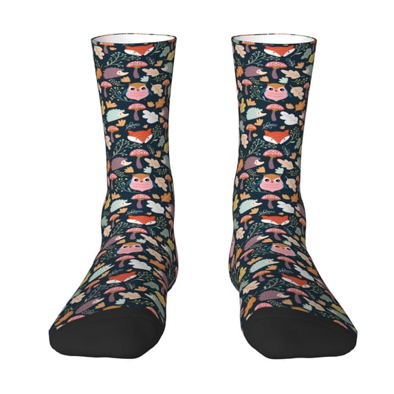 Goofa Autumn Fox Owl Printed Men's Crew Socks, Soft Durable Breathable Moisture-Wicking with Odor Control Cotton socks