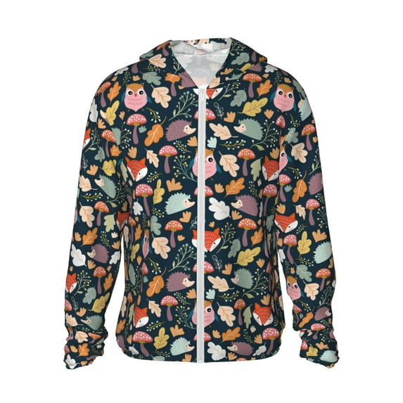 Goofa Autumn Fox Owl Printed Women's UPF 50+ Sun Protection Hoodie Jacket Lightweight Long Sleeve Sun Shirt for Women with Pocket Hiking Outdoor-XX-Large