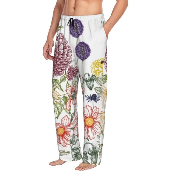 Goofa Autumn Garden Printed Soft Pajama Pants for Men, Wide Leg Comfy Casual Lounge Yoga Pants-Medium