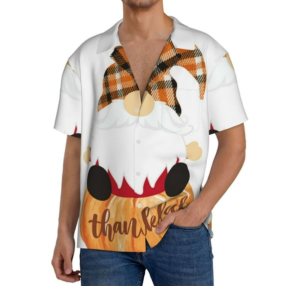 Goofa Autumn Gnomes-1 Printed Men's Casual Short-sleeved Shirt,Lightweight Breathable Button-down,Summer Casual men's top,Versatile Fashion shirt-XX-Large
