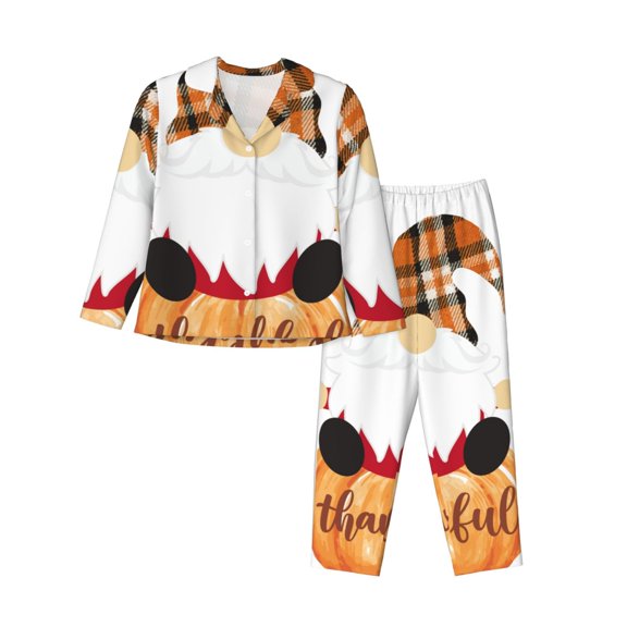 Goofa Autumn Gnomes-1 Printed Women’s 2 Piece Pajama Set Super,Pajamas Women's Long Sleeve Sleepwear Soft Button Down Loungewear Pjs Lounge Set Nightwear-Small