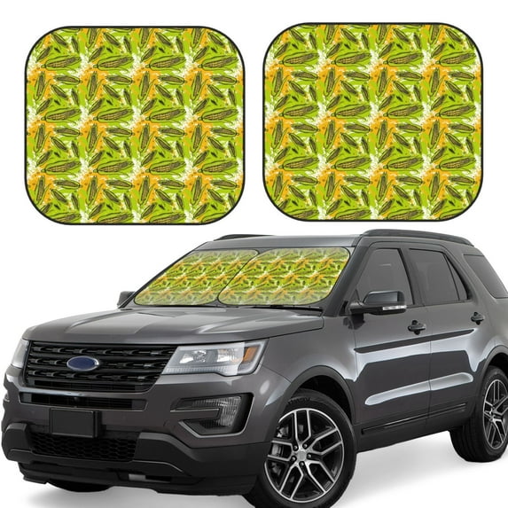 Goofa Autumn Harvest Cartoon Corn Pattern 2 Piece Car Windshield Sun Shade Foldable | Front Windshield Shade for Sun, Heat and UV Rays | Sunshade for Car Front Window-Small