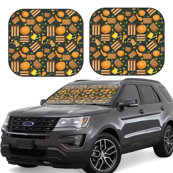 Goofa Autumn Harvest Pumpkin Basket Pattern 2 Piece Car Windshield Sun Shade Foldable | Front Windshield Shade for Sun, Heat and UV Rays | Sunshade for Car Front Window-Large