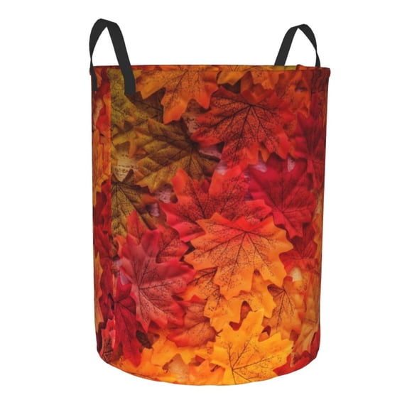 Goofa Autumn Leaf Printed Circular Hamper,Laundry Basket with Handles,Storage Baskets Foldable,Large Capacity Laundry Hamper-Small