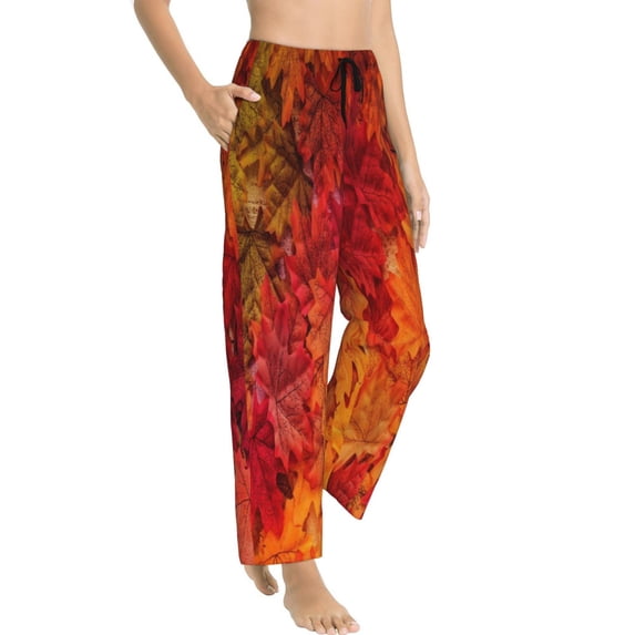 Goofa Autumn Leaf Printed Soft Pajama Pants for Women, Wide Leg Comfy Casual Lounge Yoga Pants-X-Large