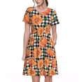thumbnail image 1 of Goofa Autumn Pumpkins Gingham Pattern Women Summer Short Sleeve Midi Dress with Pockets Casual Aline Flowy Tshirt Dress Vocation Beach Sundress, 1 of 6