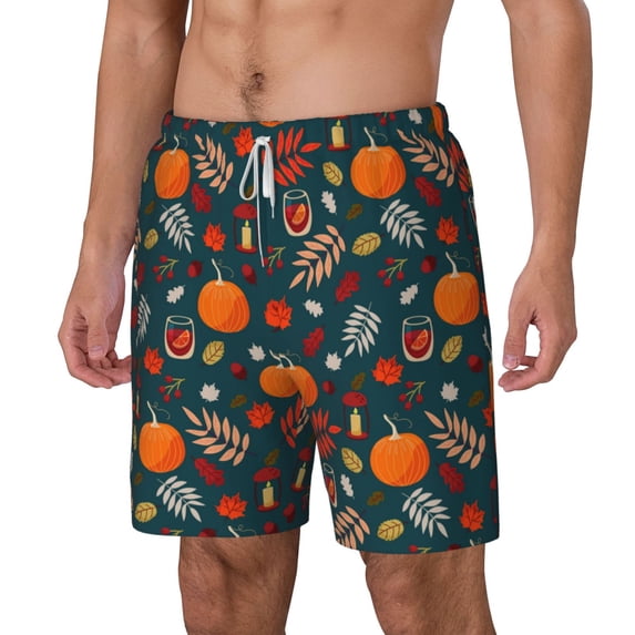 Goofa Autumn with Pumpkins Printed Men's Swim Trunks Board Shorts Quick Dry Mens Swimming Trunks with Compression Liner,Breathable Fit Hawaii Beach Shorts-XX-Large