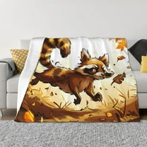Goofa Autumn Raccoon In Forest Pattern Fleece Throw Blanket for Couch, Soft Checkered Flannel Blanket for Sofa, Warm Cozy Decorative Blanket Fall Decor Gift-