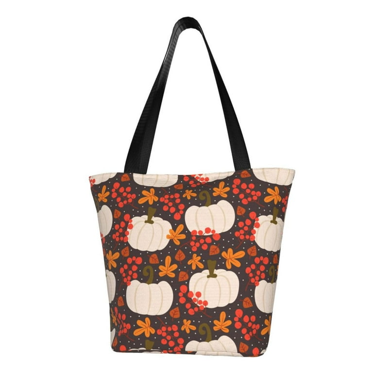 Goofa Autumn White Pumpkin Pattern Tote Bags,Large Capacity