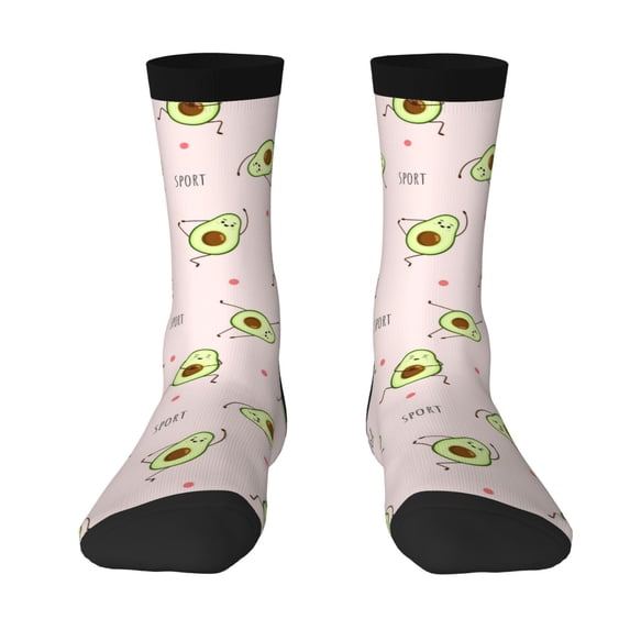 Goofa Avocado Doing Sport Yoga Printed Men's Crew Socks, Soft Durable Breathable Moisture-Wicking with Odor Control Cotton socks