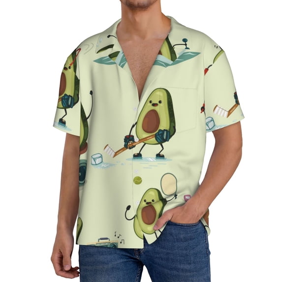 Goofa Avocado for Exercise Printed Men's Casual Short-sleeved Shirt,Lightweight Breathable Button-down,Summer Casual men's top,Versatile Fashion shirt-Small