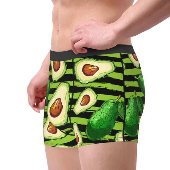 Goofa Avocado Green Striped Printed Men's Boxer Briefs Underwear, Moisture-Wicking Underwear, Trunk,Soft and Breathable Cotton Underwear-XX-Large