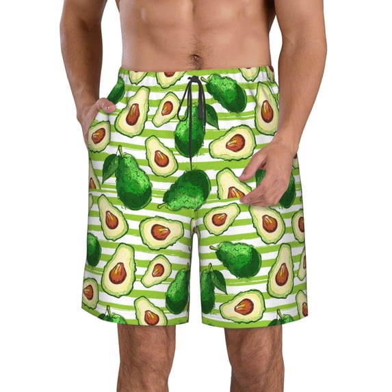 Goofa Avocado Green Striped Printed Mens Swim Trunks Summer Quick Dry Short Beach Swimwear Bathing Suits-XX-Large