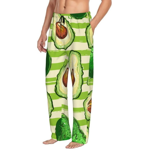 Goofa Avocado Green Striped Printed Soft Pajama Pants for Men, Wide Leg Comfy Casual Lounge Yoga Pants-
