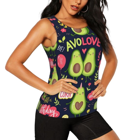 Goofa Avocado Love Printed Womens Workout Tops for Women Sleeveless Yoga Shirts Athletic Running Tank Tops Sleeveless Gym Clothes Workout Apparel-XX-Large