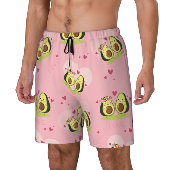 Goofa Avocado Lovers Printed Men's Swim Trunks Board Shorts Quick Dry Mens Swimming Trunks with Compression Liner,Breathable Fit Hawaii Beach Shorts-X-Large