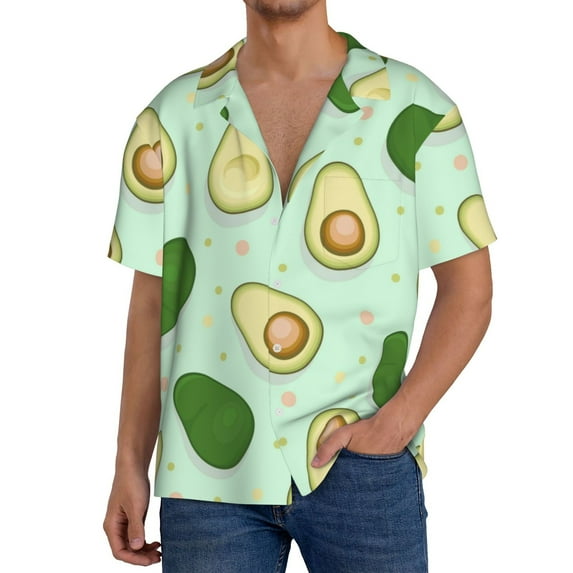 Goofa Avocado Printed Men's Casual Short-sleeved Shirt,Lightweight Breathable Button-down,Summer Casual men's top,Versatile Fashion shirt-3X-Large