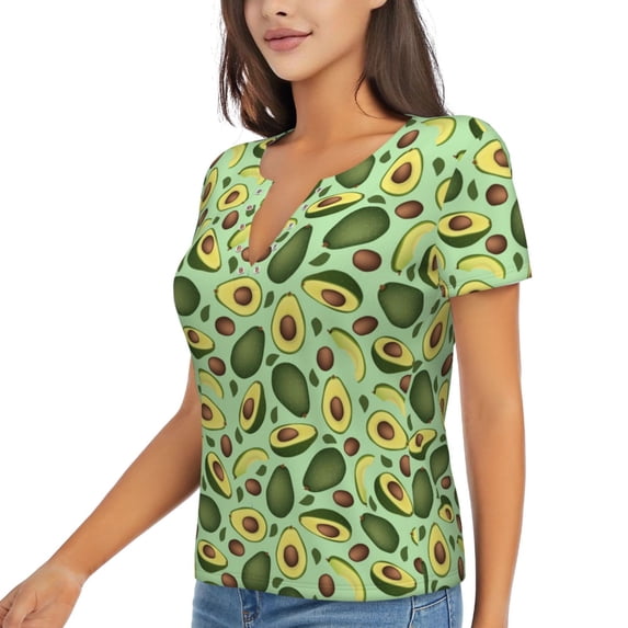 Goofa Avocado With Seeds Pattern Womens Deep V Neck Low Cut Tops Casual Summer Short Sleeve Ribbed Knit T-Shirts-X-Large