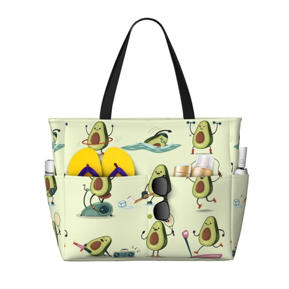 Goofa Avocado for Exercise Print Beach Bags Waterproof Beach Tote Bag Zipper Sandproof Swim Pool Bag Large Tote Beach Vacation Travel