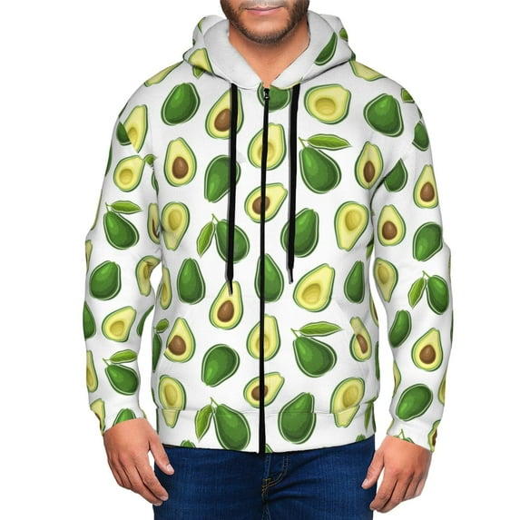 Goofa Avocado1 Pattern Mens Full-zip Hoodie, Zip-up Pullover Hooded Sweatshirt, Kangaroo Pocket Hoodie Ideal for Daily Wear, Travel, and Home-XX-Large