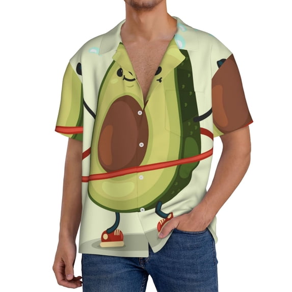 Goofa Avocado1 Printed Men's Casual Short-sleeved Shirt,Lightweight Breathable Button-down,Summer Casual men's top,Versatile Fashion shirt-3X-Large