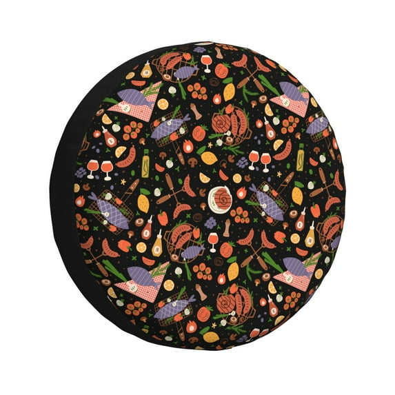 Goofa BBQ Party Pattern Universal Tire Cover for Jeep, SUV, Truck, and Trailer – Waterproof, UV-Resistant,Easy to Install, Fits 14"-17" Tires-14 inch