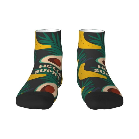 Goofa Banana And Avocado Pattern Non Slip Socks with Grips for Elderly, Crew Socks Yoga Hospital Socks Cushioned Sole Gripper Socks for Men Women