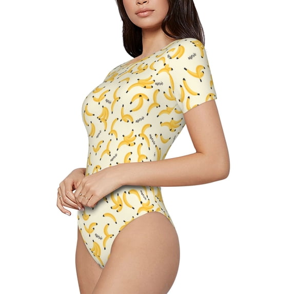 Goofa Banana Printed Women Rash Guard Short Sleeve,Tummy control Swimsuit Surfing Swimsuit Bathing Suit One Piece Swimsuit UPF 50-