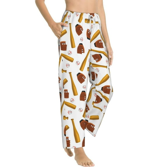 Goofa Baseball Sport Printed Soft Pajama Pants for Women, Wide Leg Comfy Casual Lounge Yoga Pants-Large