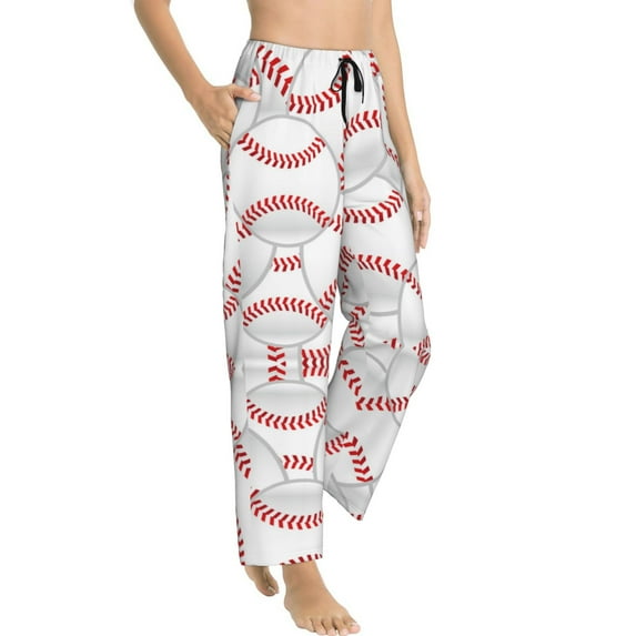Goofa Baseballs Printed Soft Pajama Pants for Women, Wide Leg Comfy Casual Lounge Yoga Pants-Small