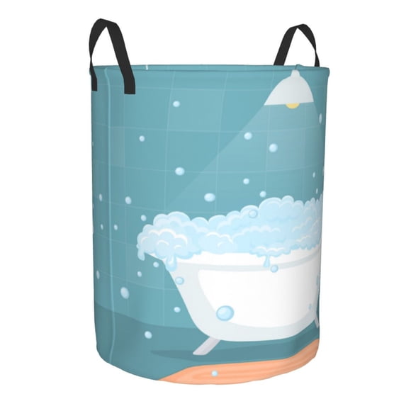 Goofa Bathtub with Soap Bubbles Printed Circular Hamper,Laundry Basket with Handles,Storage Baskets Foldable,Large Capacity Laundry Hamper-Medium