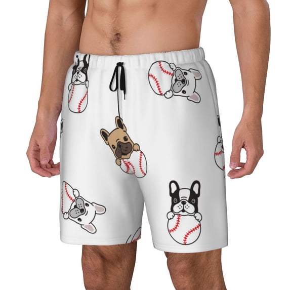 Goofa Bbaseball Dog Printed Men's Swim Trunks Board Shorts Quick Dry Mens Swimming Trunks with Compression Liner,Breathable Fit Hawaii Beach Shorts-Medium