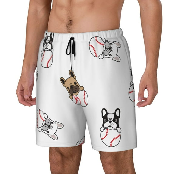 Goofa Bbaseball Dog Printed Men's Swim Trunks Board Shorts Quick Dry Mens Swimming Trunks with Compression Liner,Breathable Fit Hawaii Beach Shorts-