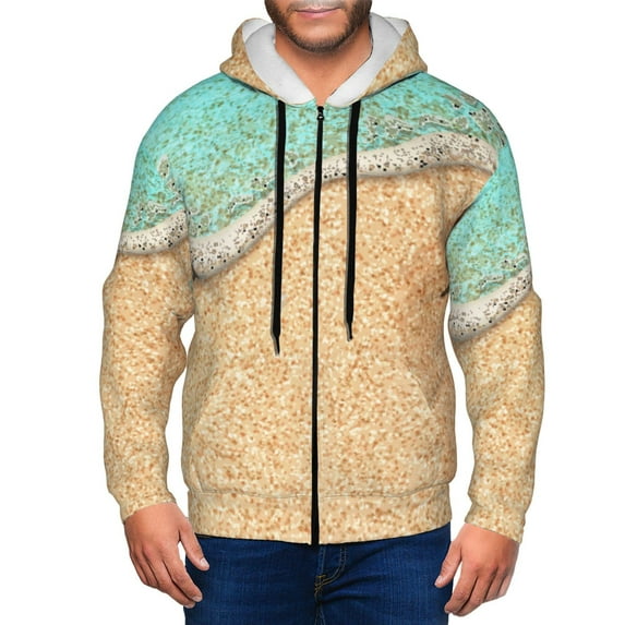 Goofa Beach Footprint Pattern Mens Full-zip Hoodie, Zip-up Pullover Hooded Sweatshirt, Kangaroo Pocket Hoodie Ideal for Daily Wear, Travel, and Home-3X-Large