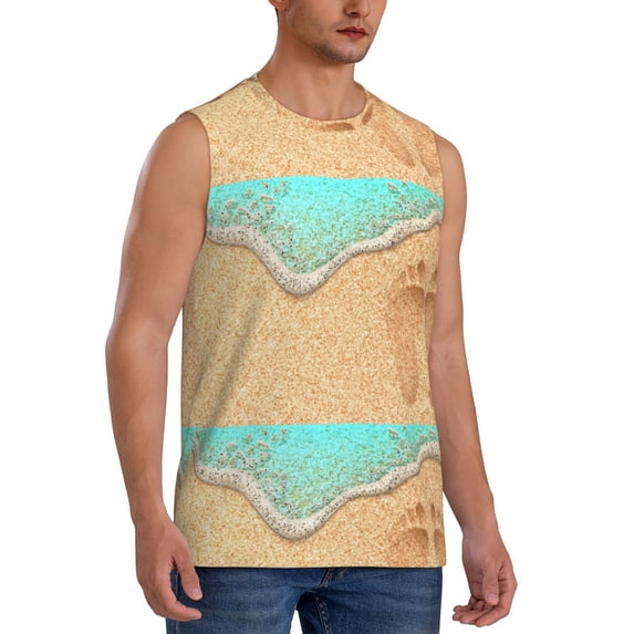 Goofa Beach Footprint Printed Men's Sleeveless T-Shirt - Athletic Gym Workout Tank Top for Men - Moisture-Wicking, UPF 30+ Quick-Dry Muscle Tee-Medium