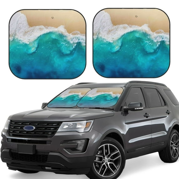 Goofa Beach Pattern 2 Piece Car Windshield Sun Shade Foldable | Front Windshield Shade for Sun, Heat and UV Rays | Sunshade for Car Front Window-Large
