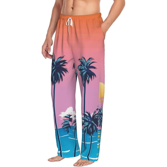 Goofa Beach with Palm Trees Printed Soft Pajama Pants for Men, Wide Leg Comfy Casual Lounge Yoga Pants-XX-Large