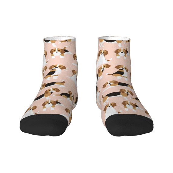 Goofa Beagle Dog On Brown Pattern Non Slip Socks with Grips for Elderly, Crew Socks Yoga Hospital Socks Cushioned Sole Gripper Socks for Men Women