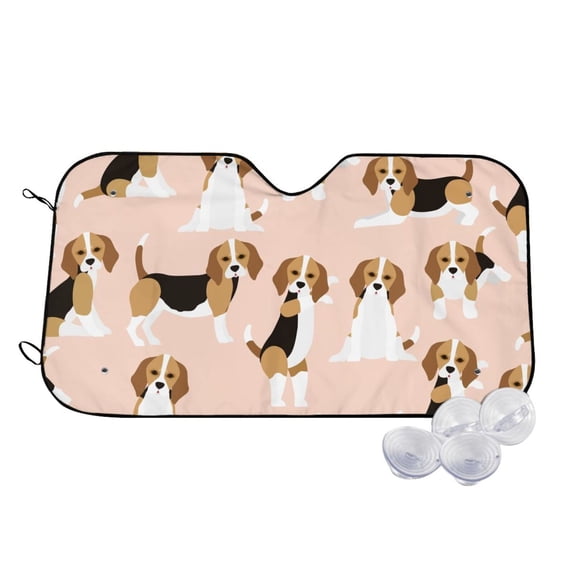 Goofa Beagle Dog On Brown Printed Car Windshield Sunshade,Foldable Reflective Sun Visor,UV Protection Heat Blocker Sunshade,Car Cooling Accessory-Medium
